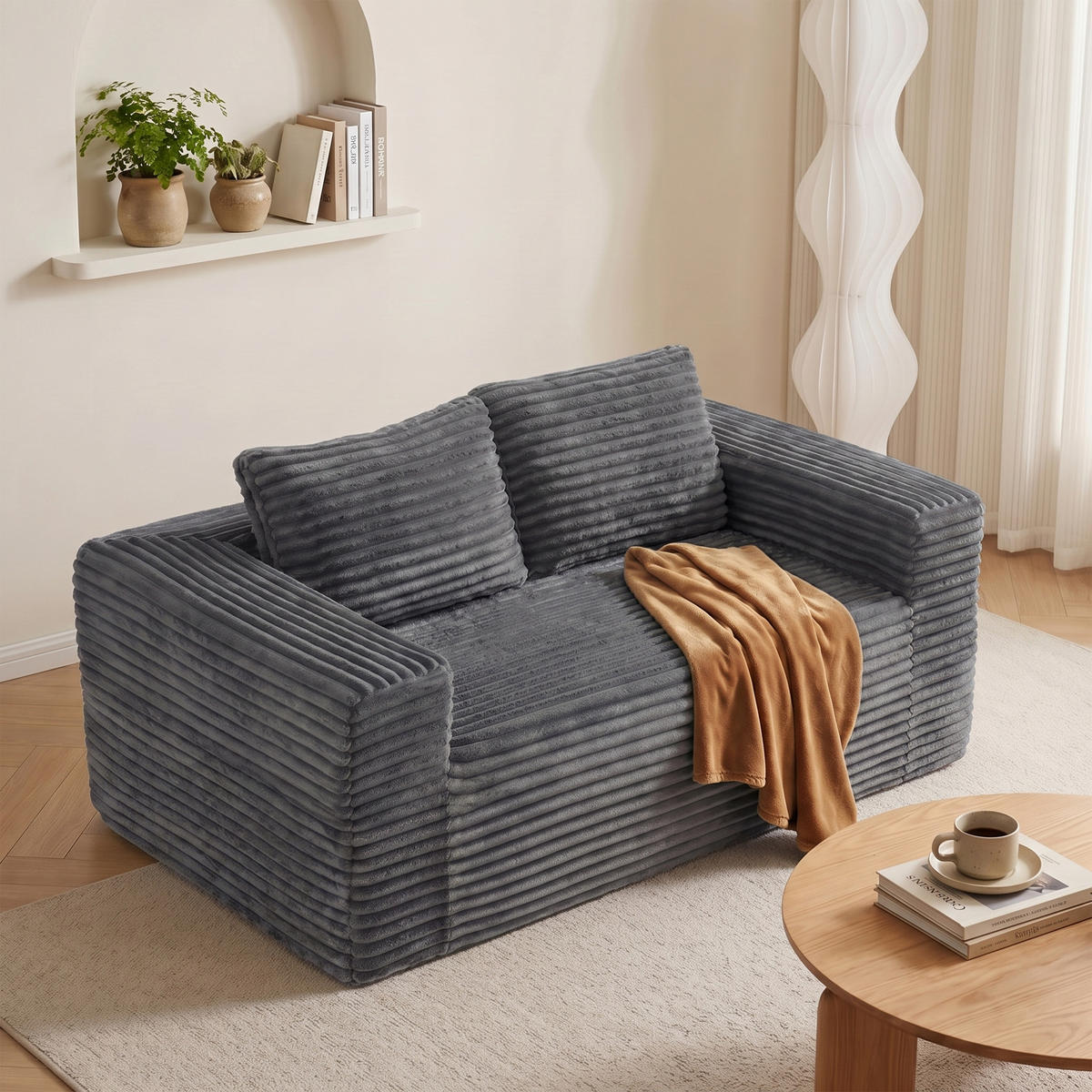 2-SITZER SOFA Cord Grau - Grau, Textil (160/58/88cm) - WISHDOR