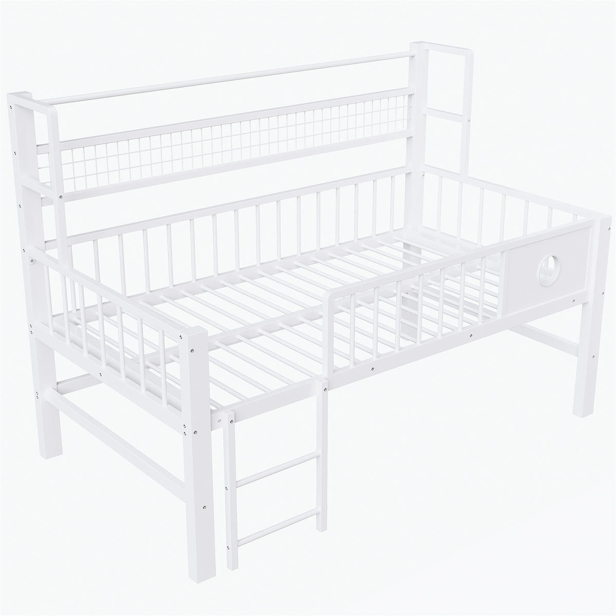 KINDEREINZELBETTEN aus Metall 90x200 cm in Weiß mit Stauraum - Weiß, Metall (90/200cm) - Modfu