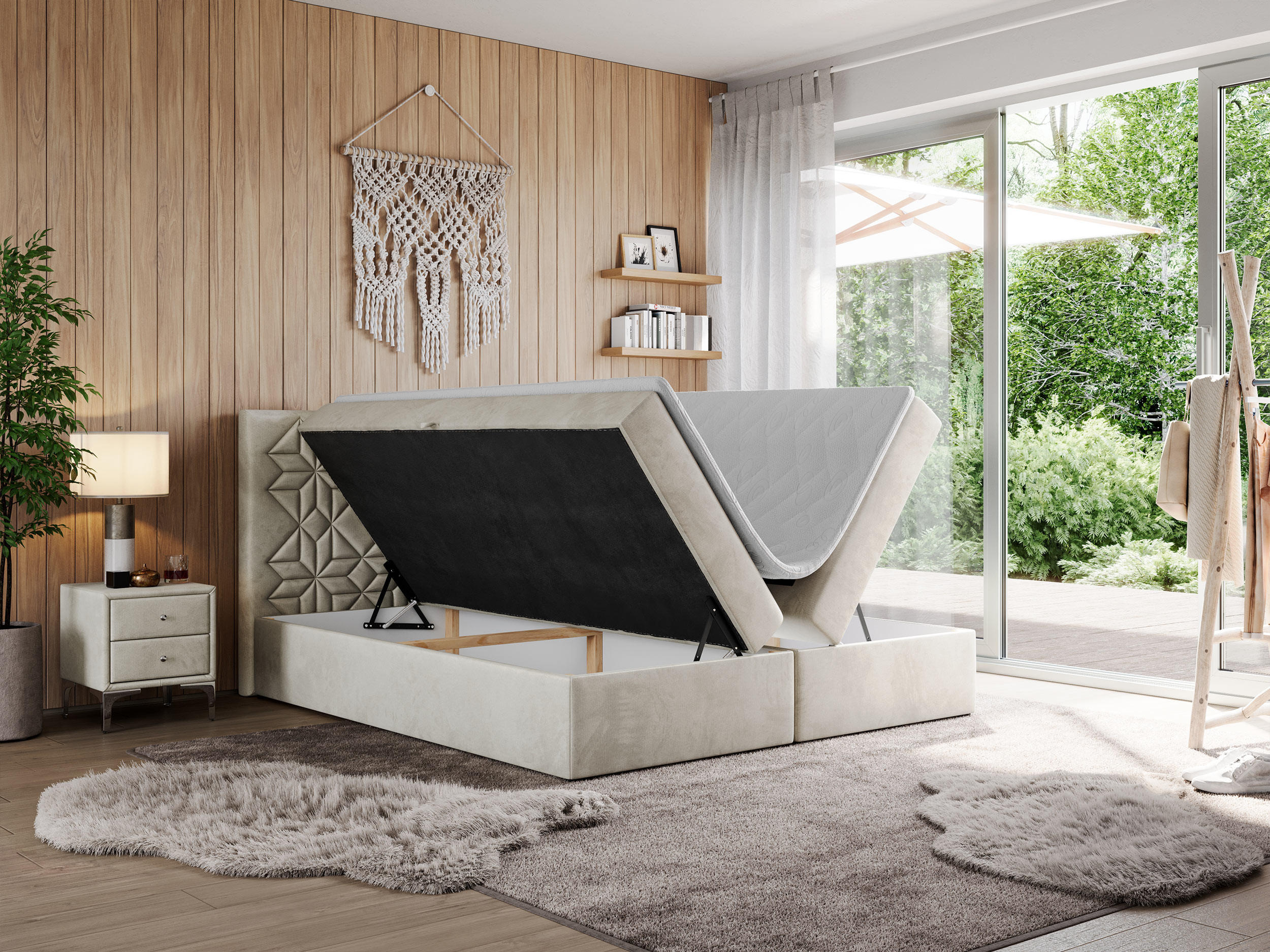 Thumbnail - MKS Boxbett, Beige, Textil, 2-Sitzer, H3, 7-Zonen, Rechteckig, 180x200 cm, Schlafzimmer, Betten, Boxspringbetten