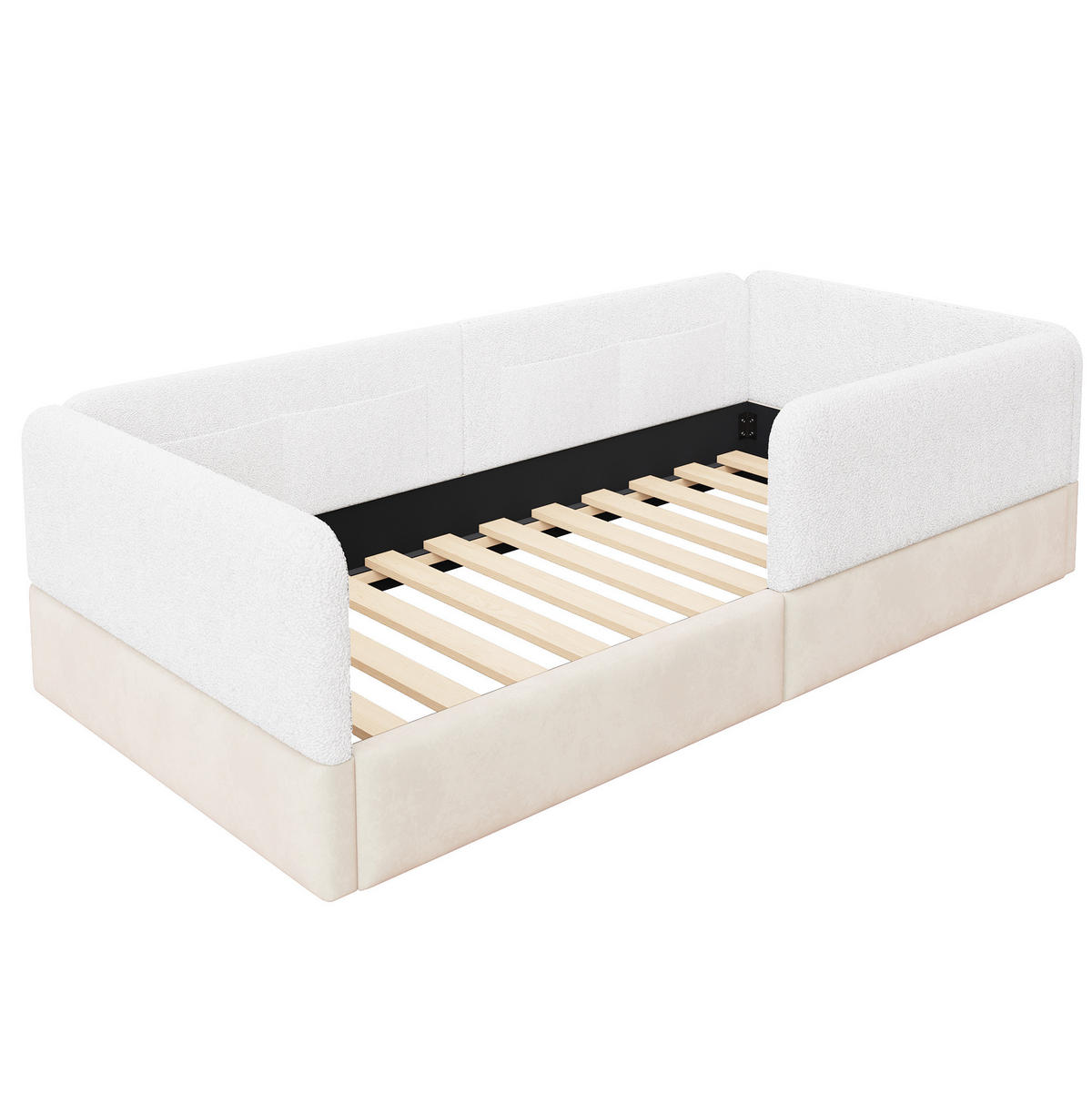 POLSTERBETT 90/200 cm weiß aus MDF, Samt und PU mit Schutzgitter - Weiß, Holzwerkstoff (90/200cm) - OKWISH