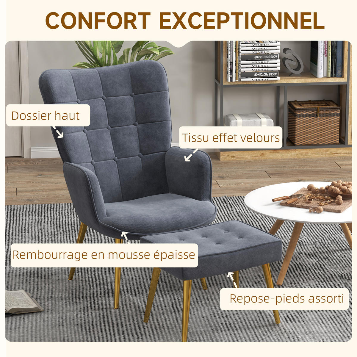 SESSEL mit Fusstütze DE-17428 Dunkelgrau - Dunkelgrau, Metall (71/99/77cm) - ComfortXL