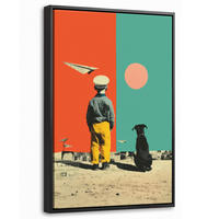 LEINWAND Bilder mit Rahmen - Retro - Junge - Hund - Rot - Grün - 20x30 - Orange, Textil (20/30cm) - MuchoWow