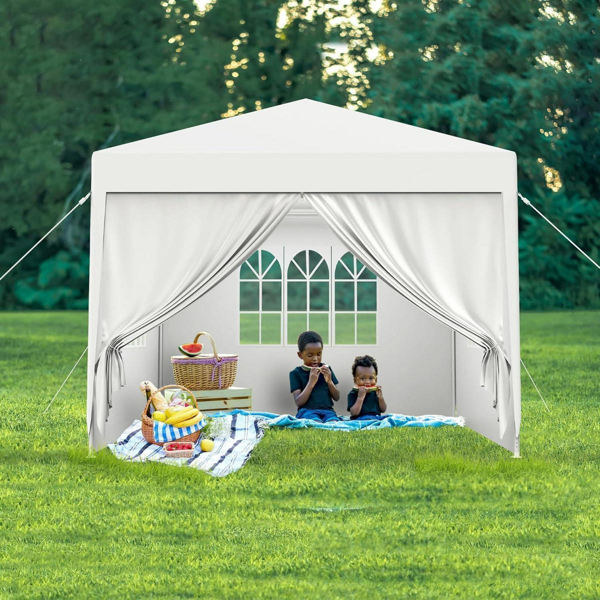 GARTENZELT 3 x 3 m mit Seitenteilen und Fenstern Weiß - Weiß, Textil (300/250/300cm)