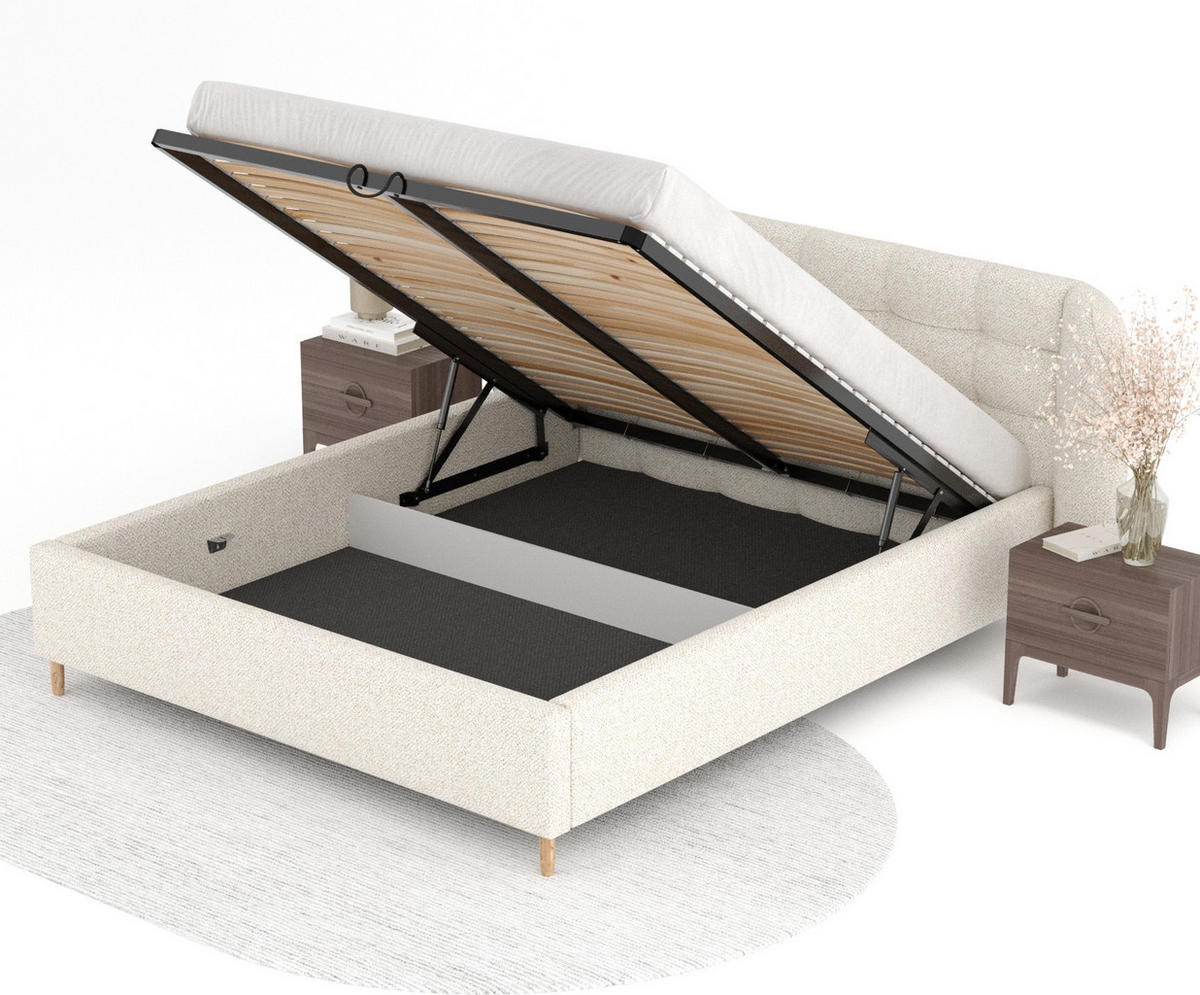 POLSTERBETT Nuno Creme 160/200 cm im Plüsch-Stoff - Creme/Naturfarben, Holz/Holzwerkstoff (160/200cm) - Maison de Reve