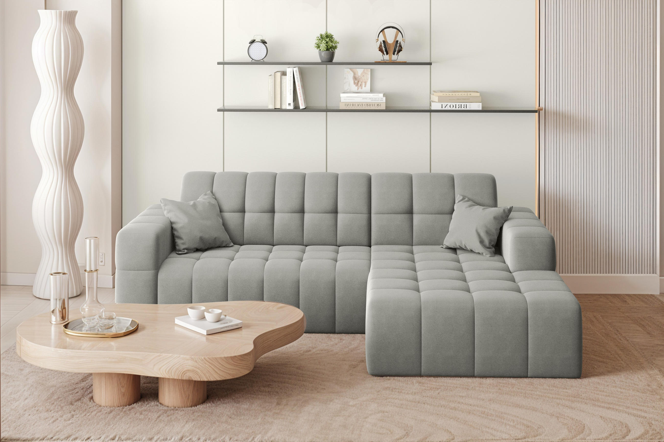 ECKSOFA L-förmiges Nimes Velours Stoff Grau Rechts - Grau, Holz/Kunststoff (265/168cm) - Kaiser Möbel