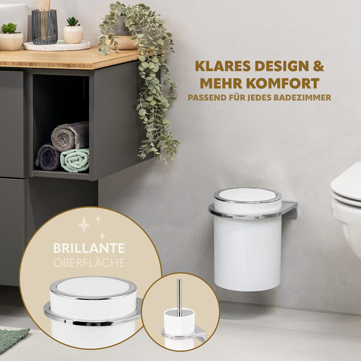 BADEZIMMERSET SAVONA 2TLG., Bürste u. Eimer, rund - weiß - Weiß, Kunststoff (10/36.5/10cm) - bremermann