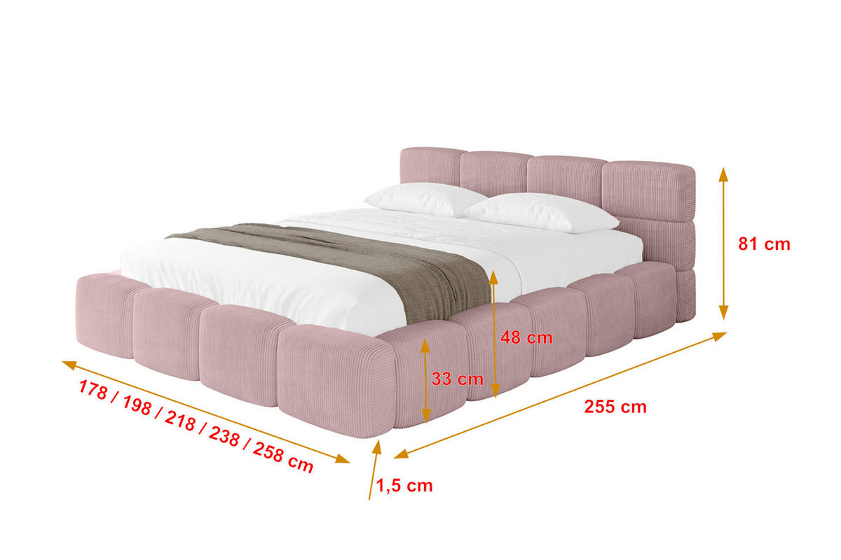 POLSTERBETT mit Bettkasten und Lattenrost, Bett mit Matratze H3/H4, Kopfteil, Boxbett, Doppelbett mit Stauraum - NATA-v1 200x200 Rosa - Rosa, Holzwerkstoff/Textil (200/200cm) - ALTDECOR