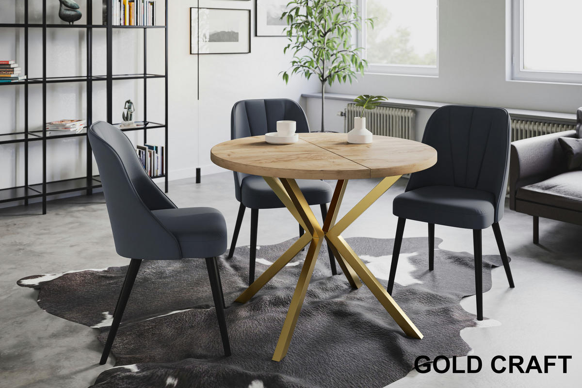 ESSZIMMERTISCH LOFT LITEN, ausziehbarer Tisch 100 cm/180 cm, Farbe: Braun, mit Metallbeinen in Farbe Gold - Goldfarben/Braun, Holzwerkstoff (100/100/76cm) - Alpi-Möbel