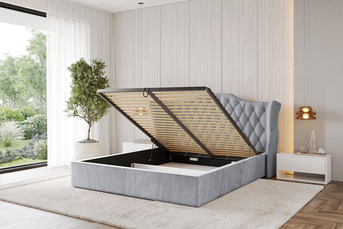 POLSTERBETT mit Bettkasten und Lattenrost, Bett mit Matratze H3/H4 - ZORAN 120x200 Hellgrau - Hellgrau, Holzwerkstoff/Textil (120/200cm) - ALTDECOR
