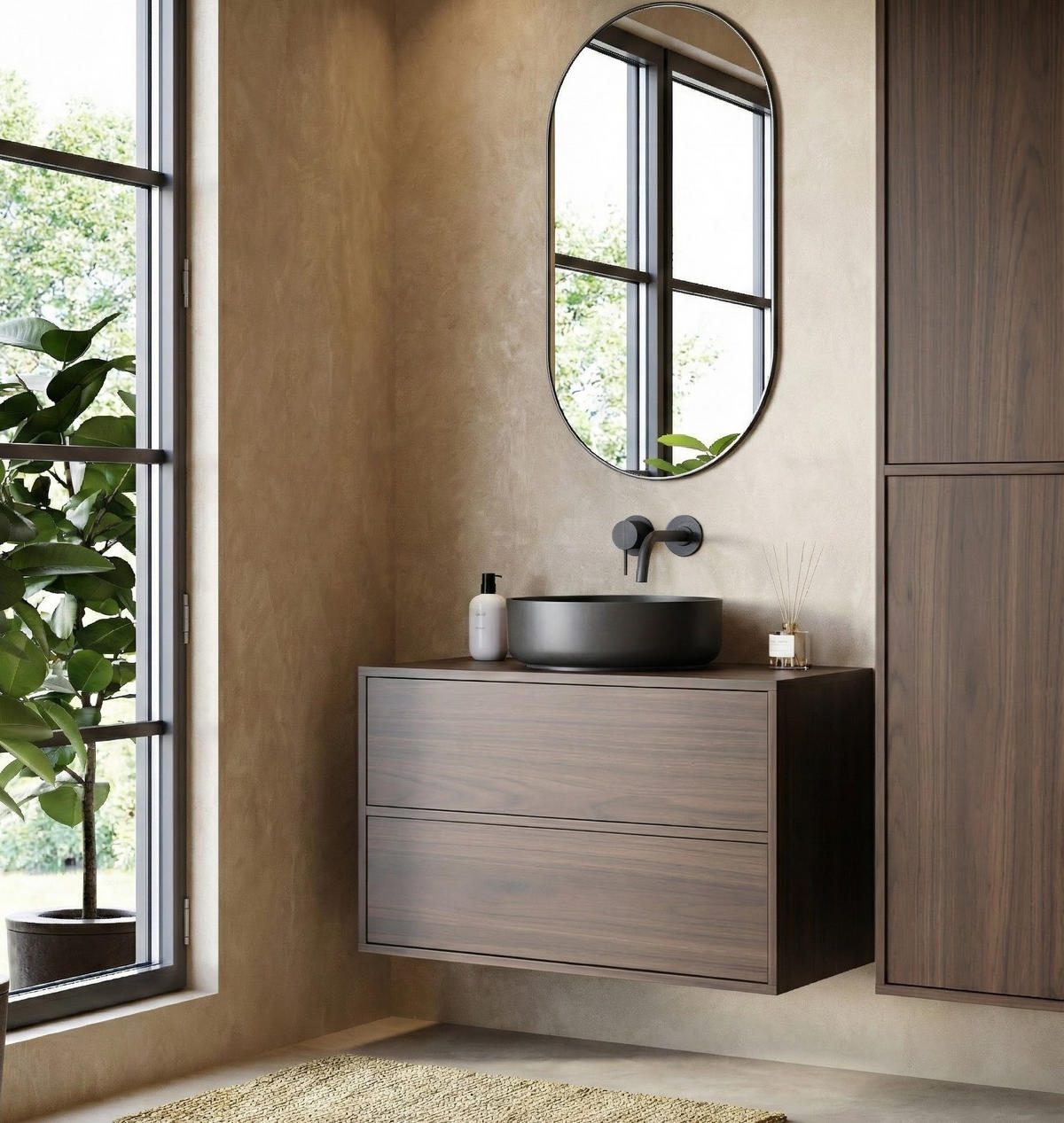 BADEZIMMERSCHRANK Mali mit 2 Türen Walnuss Braun - 38 x 33 x 160 cm - Walnussfarben, Holz (33/170/38cm) - Badplaats