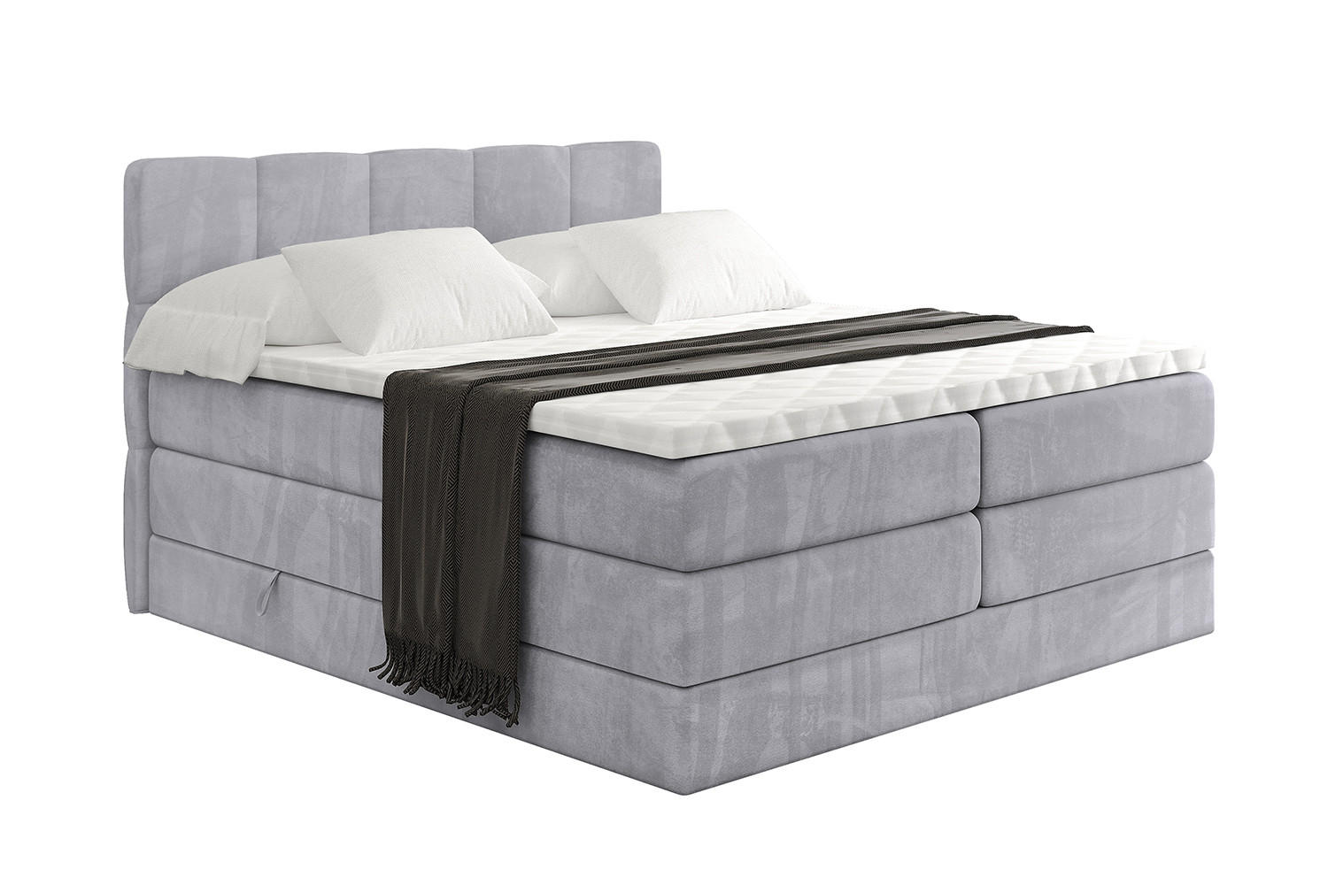 BOXSPRINGBETT mit Matratze H3|H4 und Lattenrost - LIRO KING-140x200 - Grau Monolith - Hellgrau, Holzwerkstoff (140/200cm) - ALTDECOR
