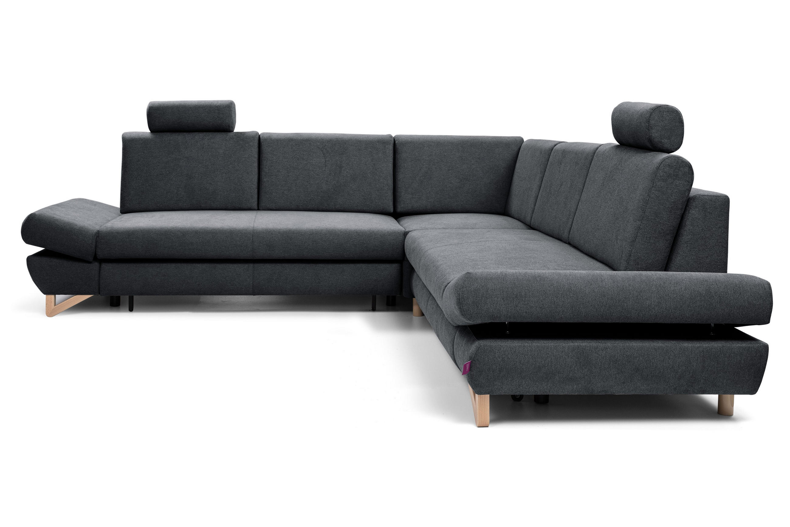 ECKSOFA CASA III R-S Anthrazit Plüsch-Stoff mit Schlaffunktion - Anthrazit, Holz (272/272cm) - MASSENO
