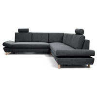 ECKSOFA CASA III R-S Anthrazit Plüsch-Stoff mit Schlaffunktion - Anthrazit, Holz (272/272cm) - MASSENO