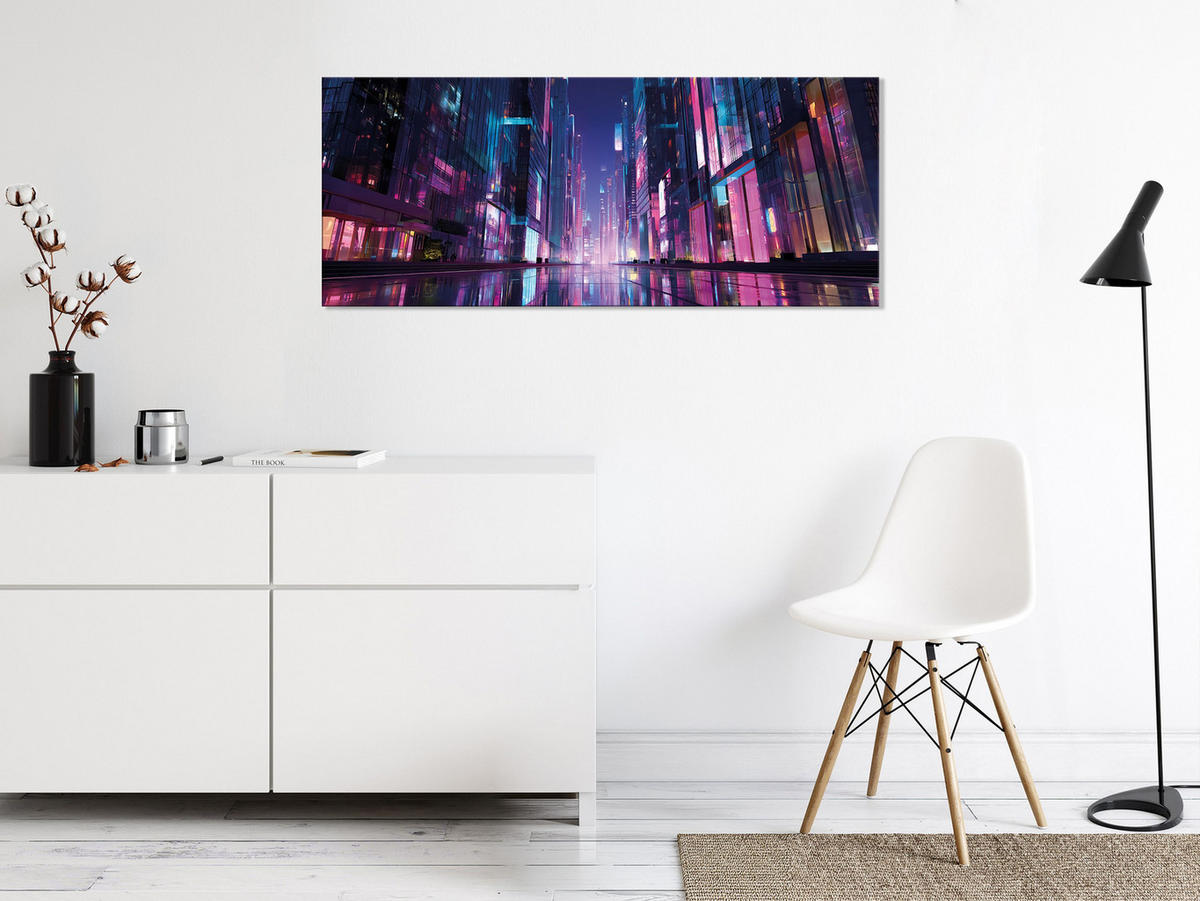 GLASBILD 125x50 cm Stadt pink blau - Rosa, Glas (125/50cm) - artissimo