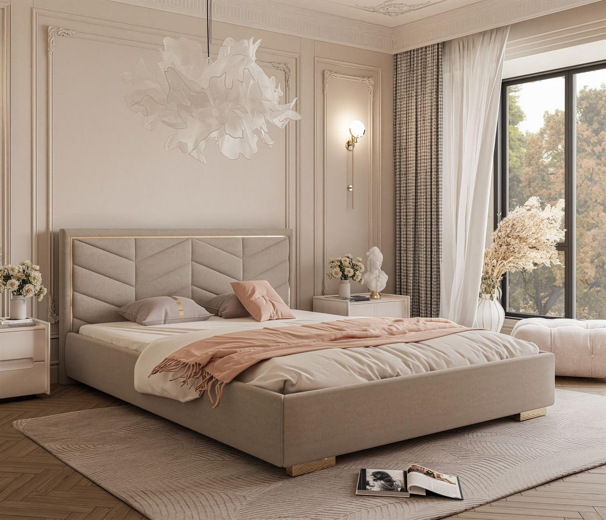 POLSTERBETT AURORA 120x200 mit Bettkasten Boston Trufa - Beige, Textil (120/200cm) - Lookway