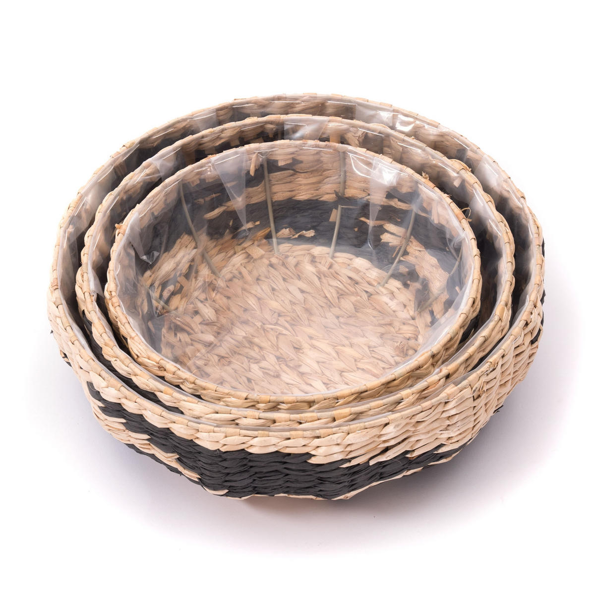 KORB-SET Taja 3-teilig verschiedene Größen, wasserdicht natur-schwarz - Silberfarben, Naturmaterialien (12cm) - CREEDWOOD