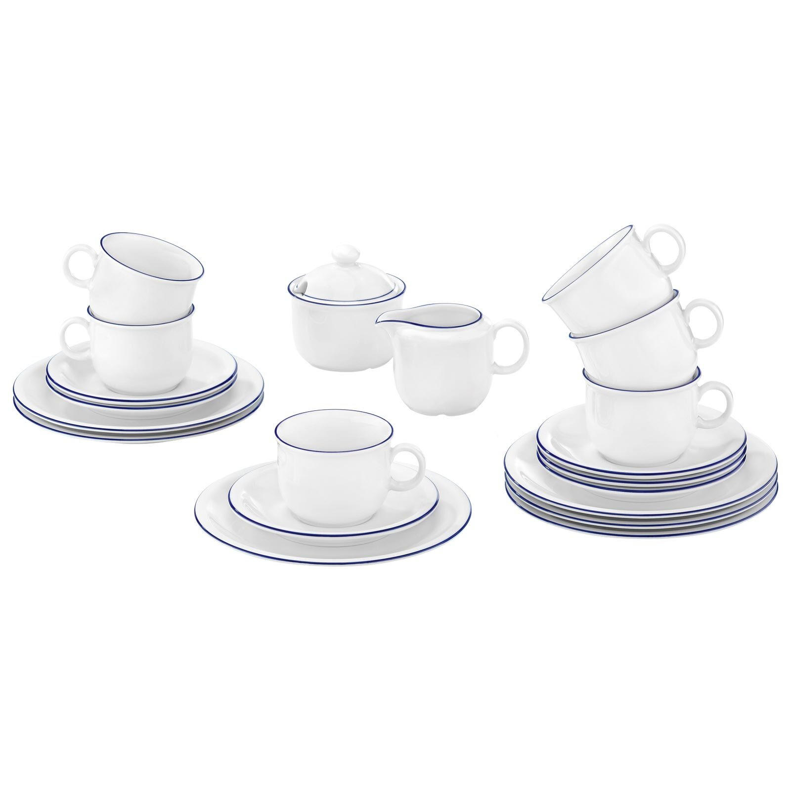 KAFFEESERVICE Compact Blaurand weiß-blau 20er Set - Blau/Weiß, Keramik (1/1/1cm) - Seltmann Weiden