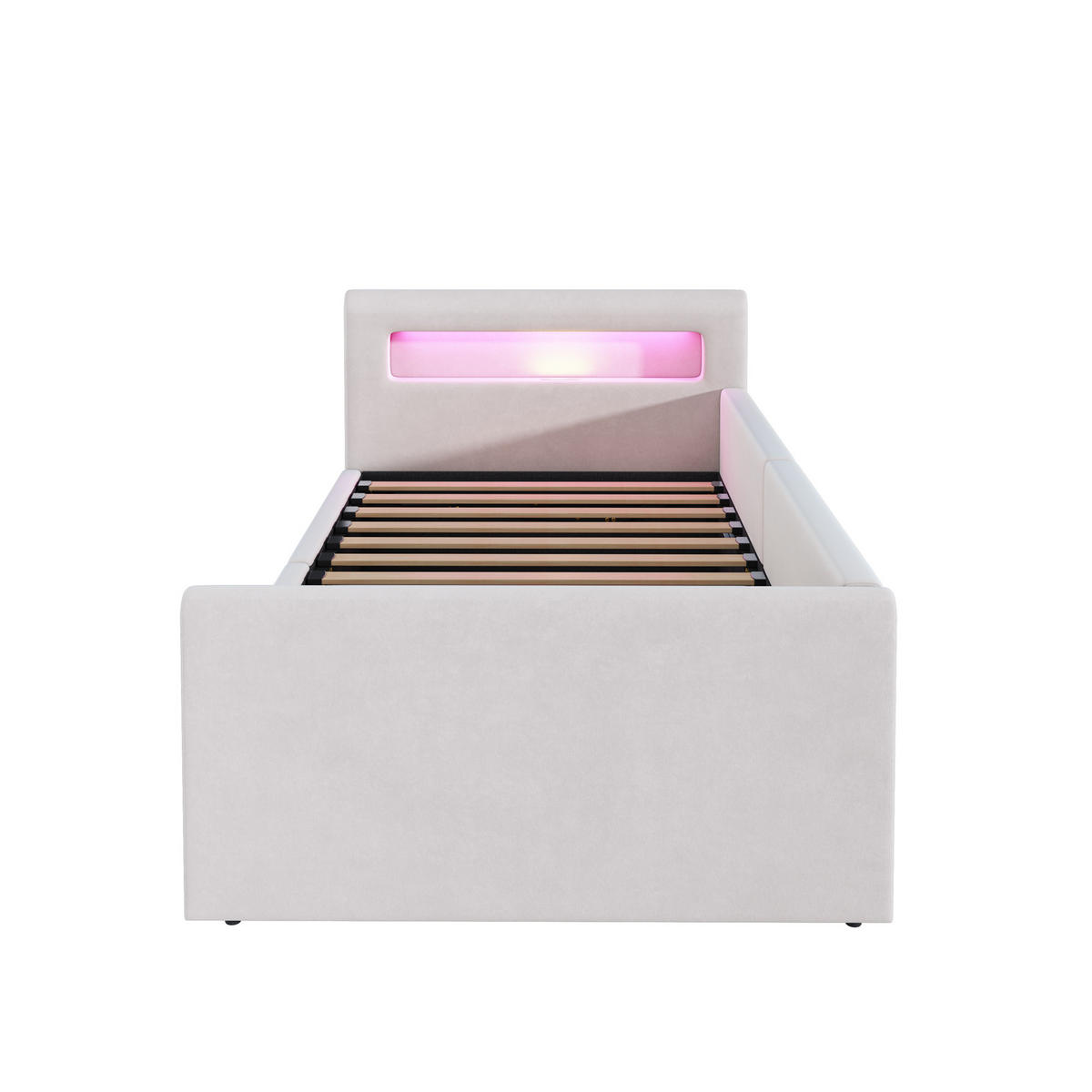 KINDEREINZELBETTEN aus Samtstoff 90x200 cm in Beige mit LED & USB & Stauraum - Beige, Textil (90/200cm) - Modfu