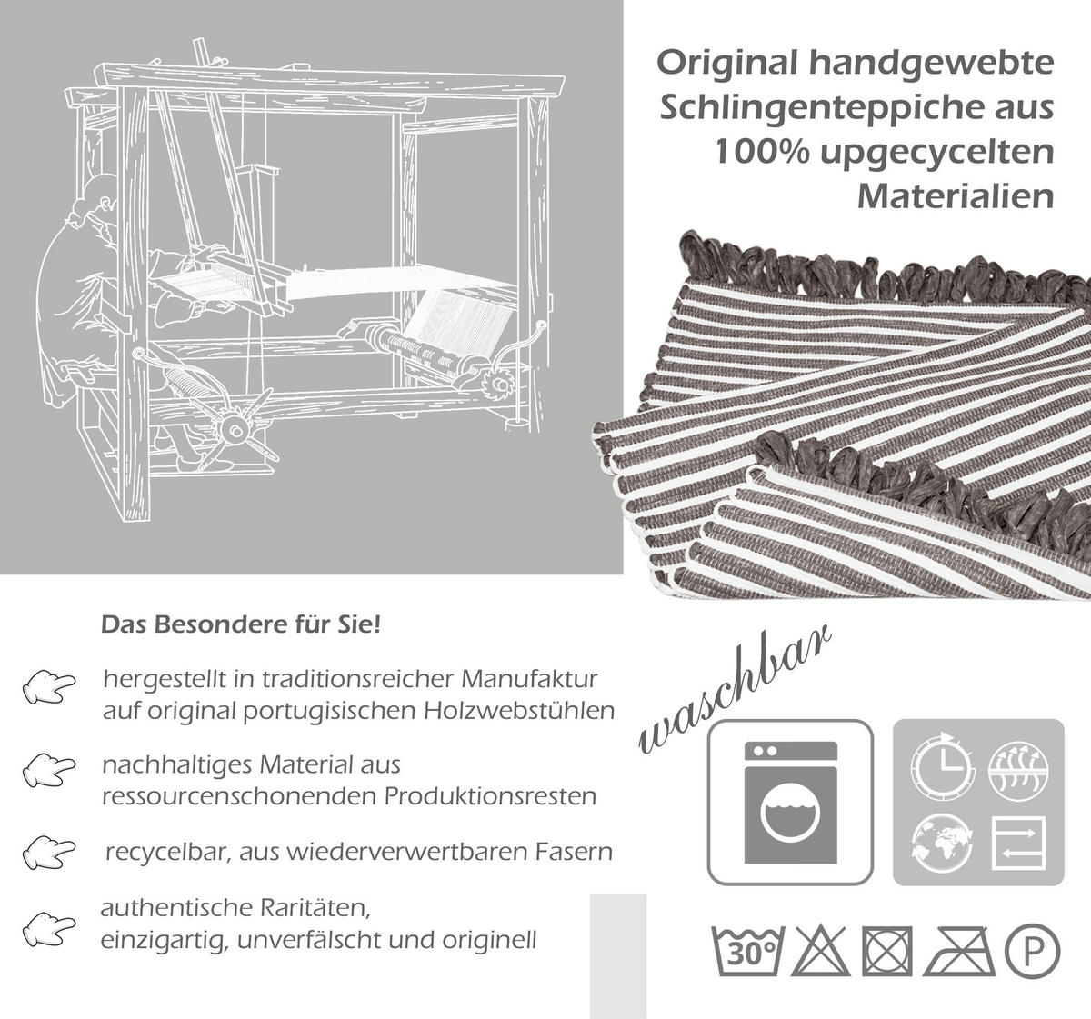 HANDGEWEBTER Läufer 50x70 cm Schiefergrau - Graphitfarben, Naturmaterialien/Textil (50/70cm) - Lashuma