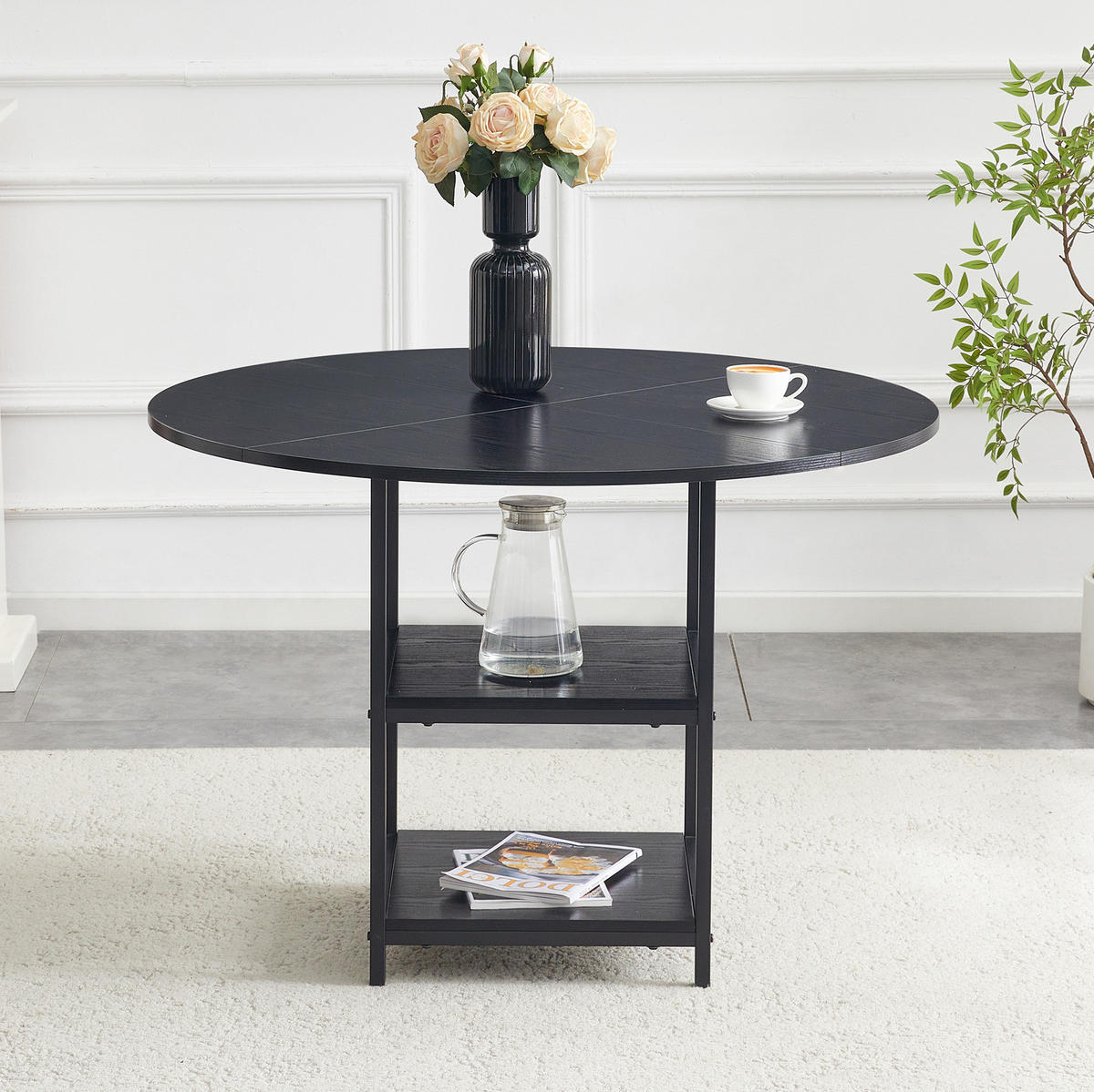 ESSTISCH aus MDF und Metall 107x107x75 cm Schwarz mit doppelter offener Ablage im Industrial-Stil - Schwarz, Holzwerkstoff (107/107/75cm) - Modfu