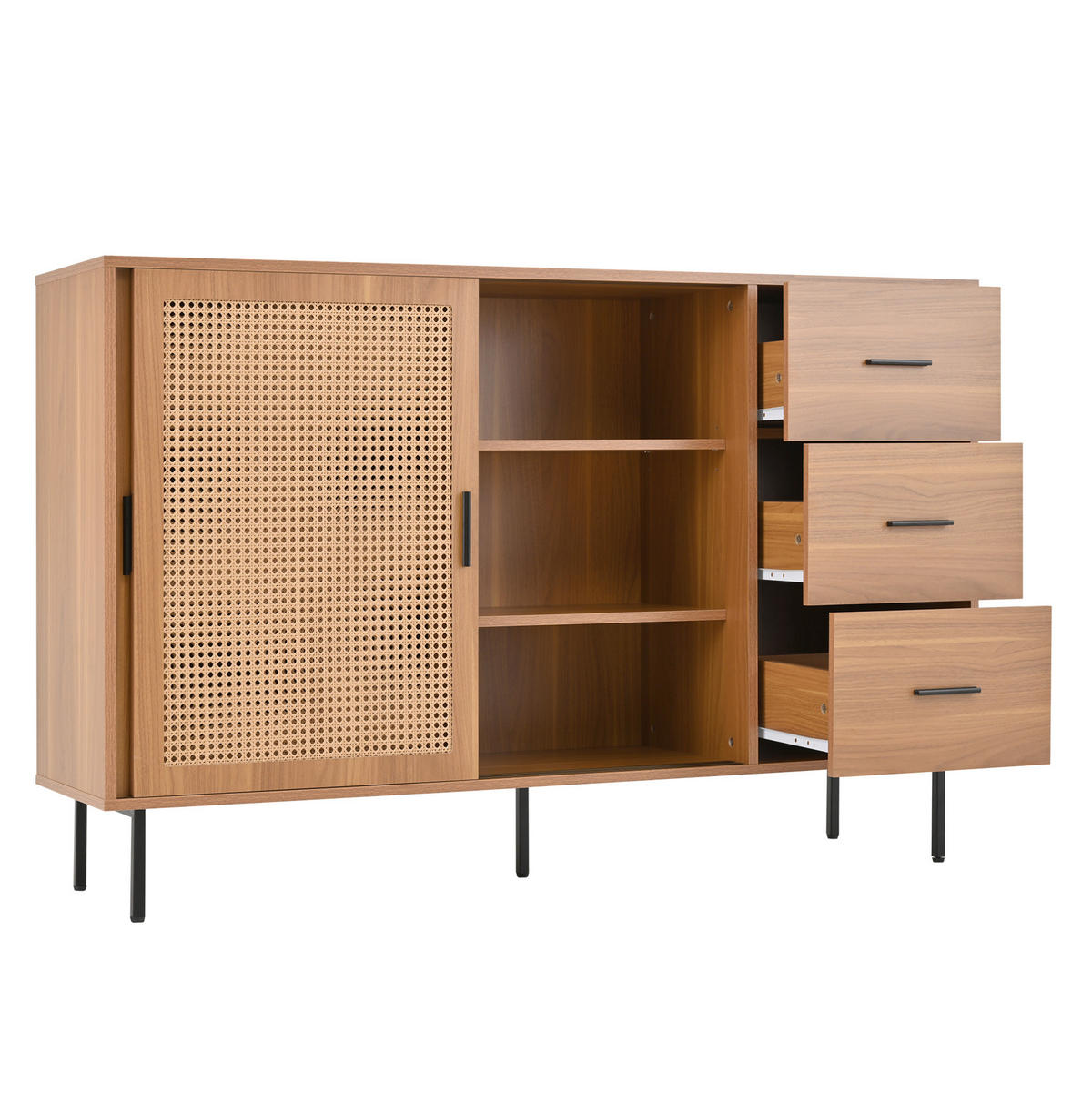 SIDEBOARD aus Spanplatte 140x37x91 cm Natur mit 2 Schiebetüren, 3 Schubladen und verstellbaren Einlegeböden - Naturfarben, Holzwerkstoff (140/91/37cm) - Modfu