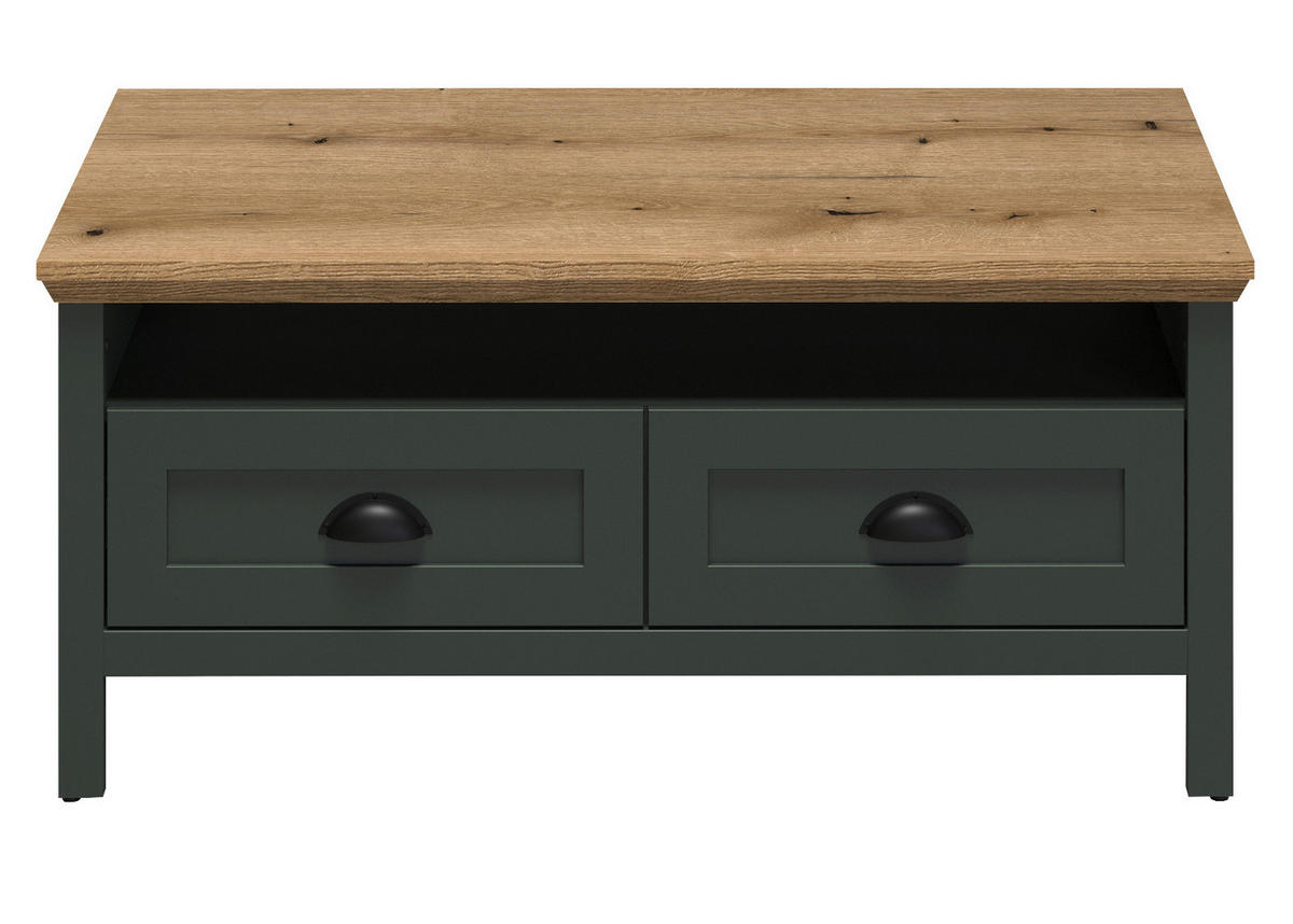 COUCHTISCH grün, Evoke Eiche Landhaus 101 x 60 cm, Beistelltisch mit Schubkästen - Eichefarben/Schwarz, Holzwerkstoff/Kunststoff (60/101/45cm) - Top.Furn