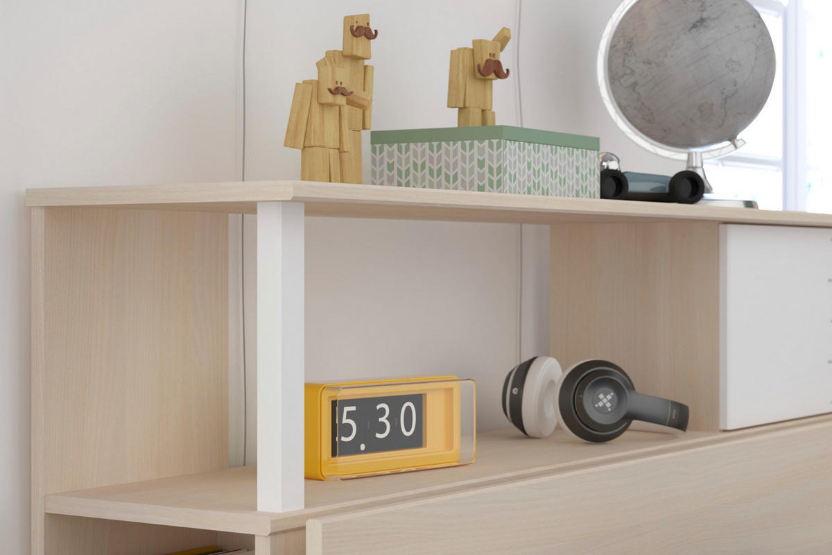 JUGENDZIMMER Hochbett Charly 23 in Akazie und Weiß von Parisot Komplett Set - Braun, Holzwerkstoff (80/200/120cm)