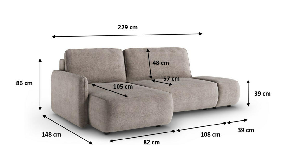 ECKSOFA Luka Mit Schlaffunktion - Rotbraun, Holzwerkstoff/Textil (148/229cm) - Fun Möbel