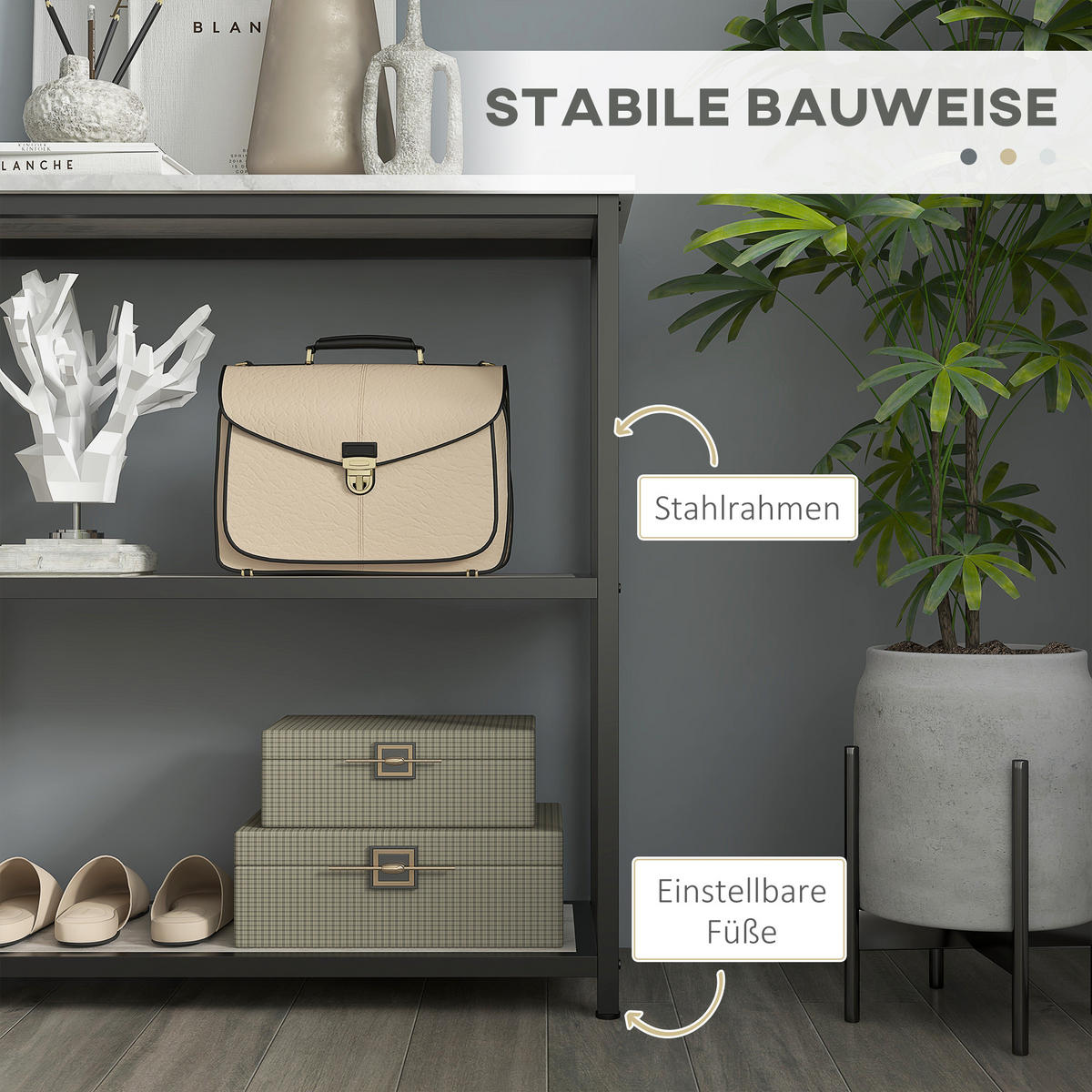 KONSOLENTISCH 2 Regale, 100L x 30B x 80H cm - Weiß, Holzwerkstoff/Metall (100/30/80cm) - HOMCOM