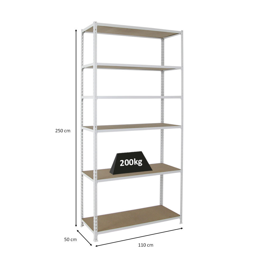SCHWERLASTREGAL Giant Muli HxBxT 250 x 110 x 50 cm 6 Fachböden Fachlast 200 kg Weiß - Weiß, Metall (110/250/50cm) - PROREGAL