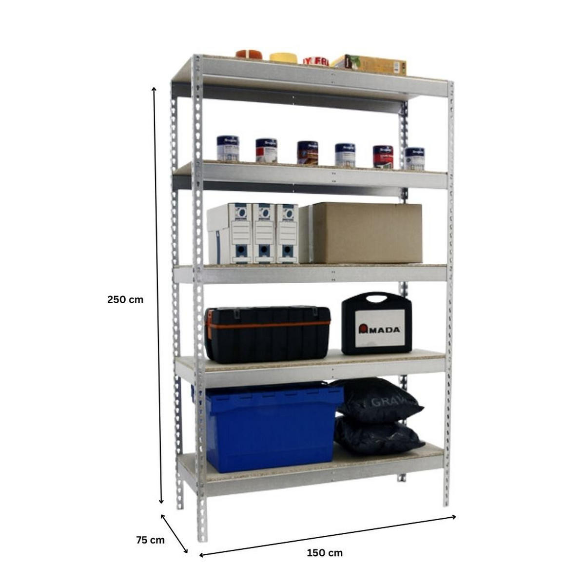 SCHWERLASTREGAL GIANT WOOD YETI FIVE | HxBxT 250x150x75cm | Fachlast 400kg | Verzinkt - Silberfarben, Metall (150/250/75cm) - PROREGAL