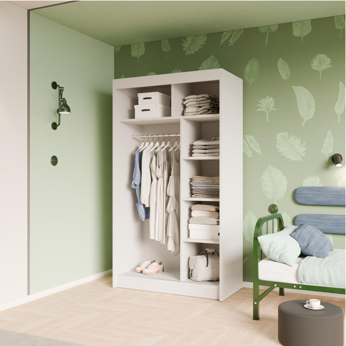 SCHIEBETÜRENSCHRANK ELIS - Weiß/Grau, Holzwerkstoff (120/215/61cm) - Meblini