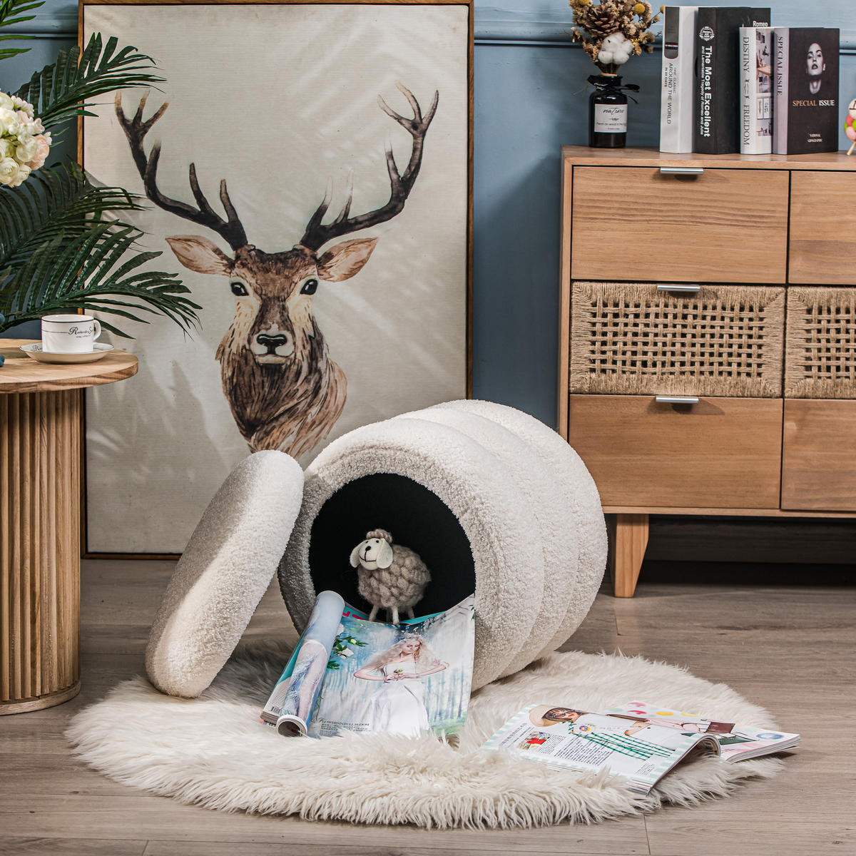 POUF Wolle Weiß - Weiß, Textil (40/41/40cm) - Nordlys