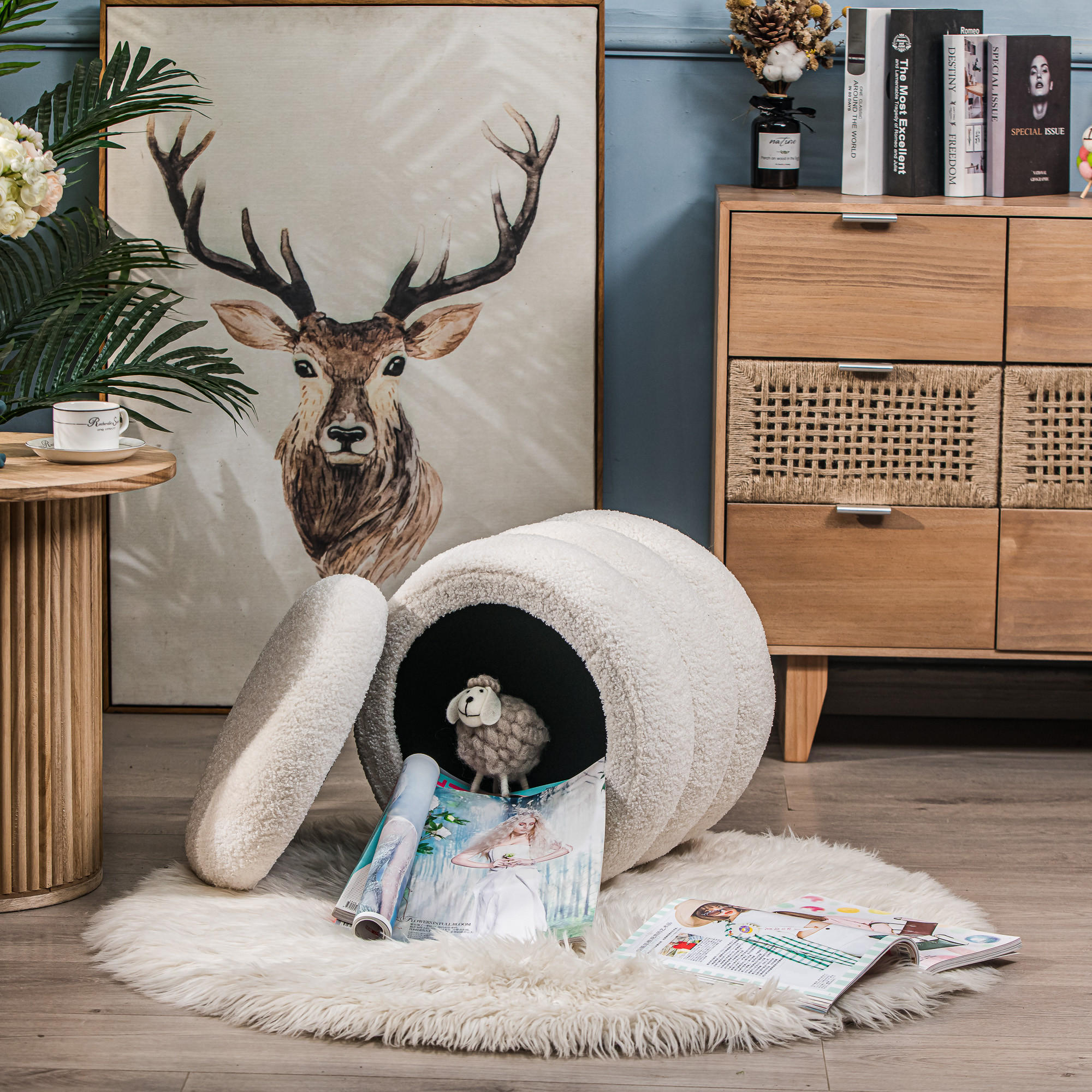 Thumbnail - Nordlys Pouf, Weiß, Textil, 40x41x40 cm, Oeko-Tex®, Wohnzimmer, Hocker, Poufs