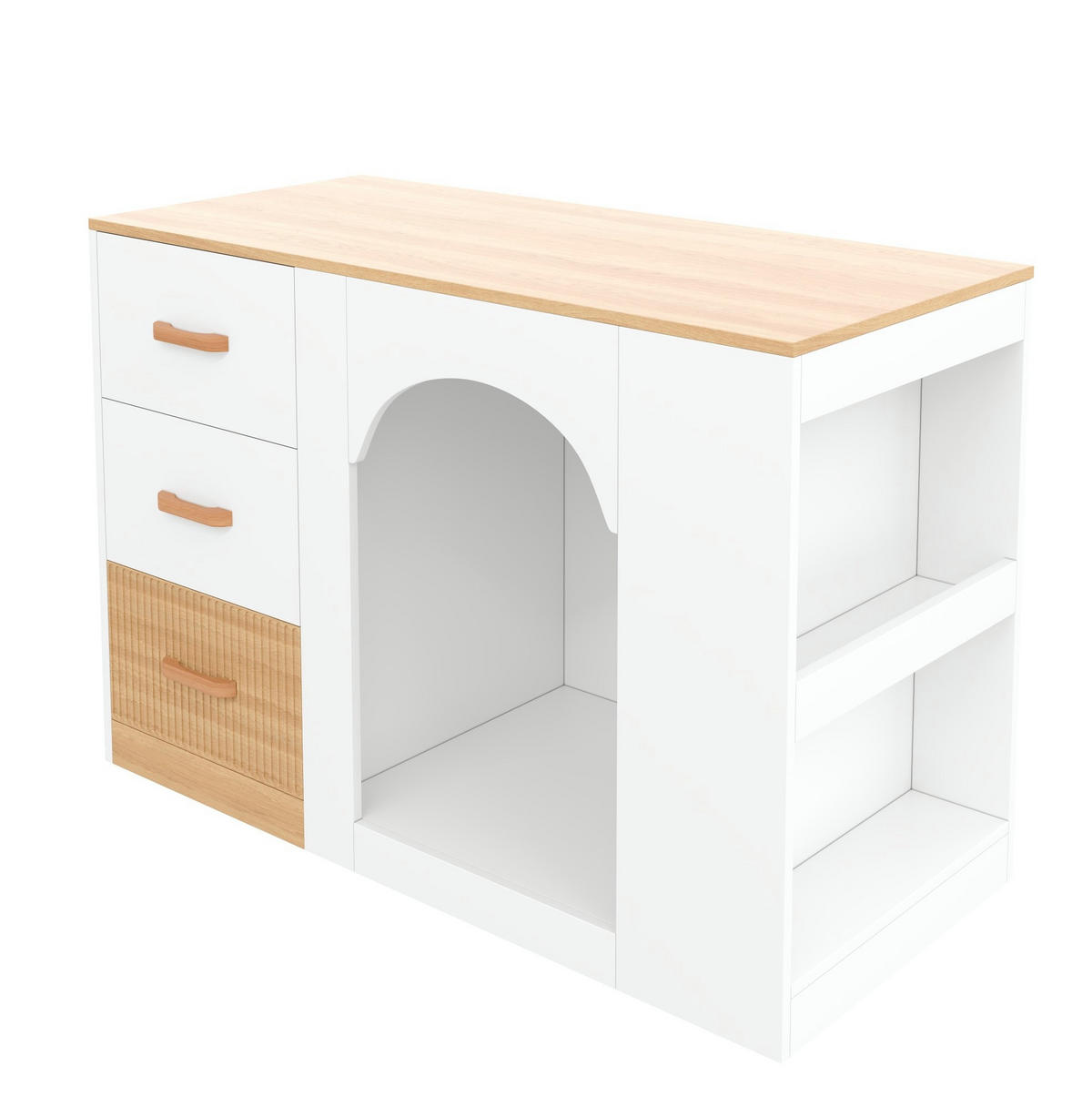 KÜCHENINSEL mit 3 Schubladen und Hundebereich 120 x 60 x 90 cm Weiß - Weiß, Holz (60/90/120cm) - Beauniv