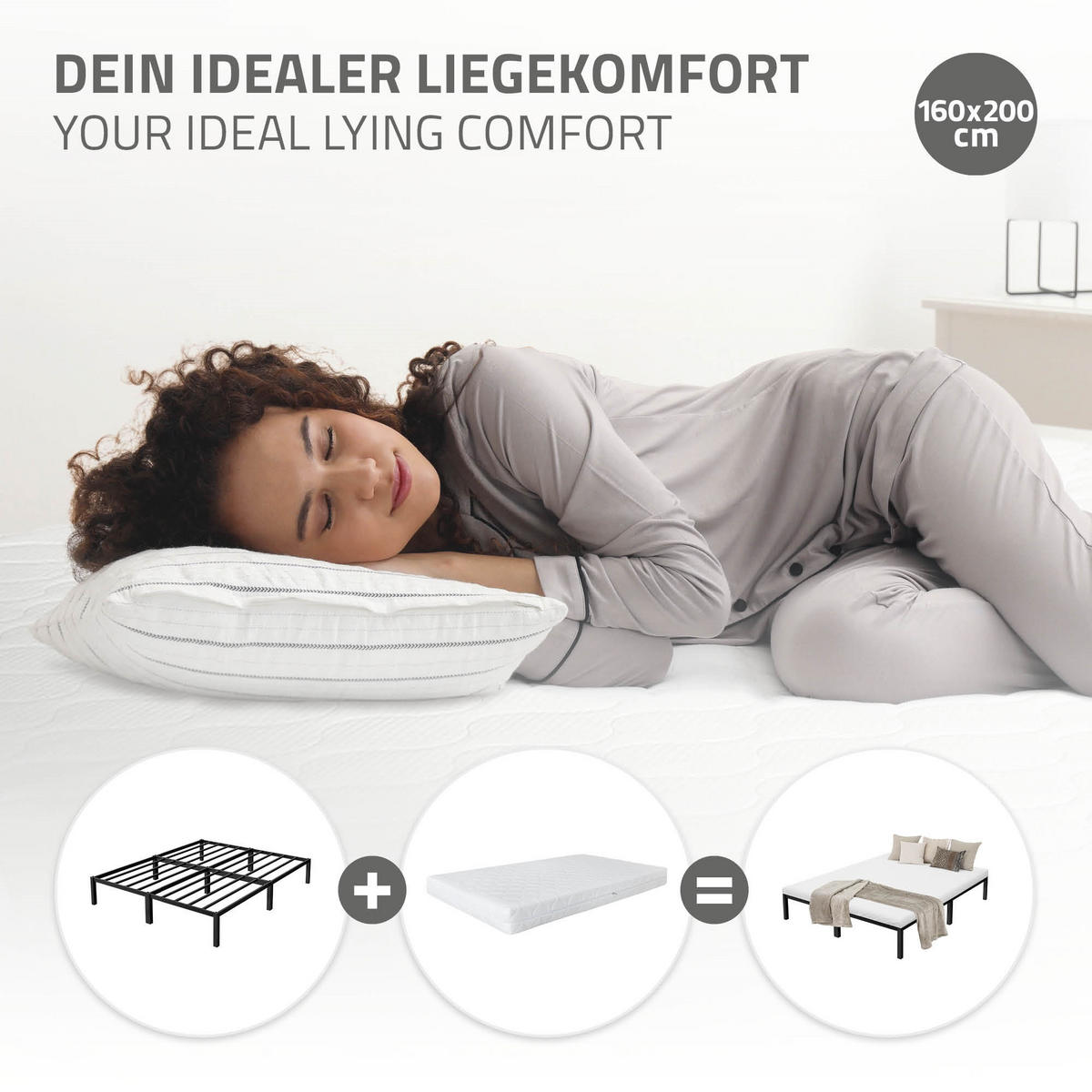 METALLBETT 200/160 cm - Schwarz, Metall (160/200cm) - ML-DESIGN