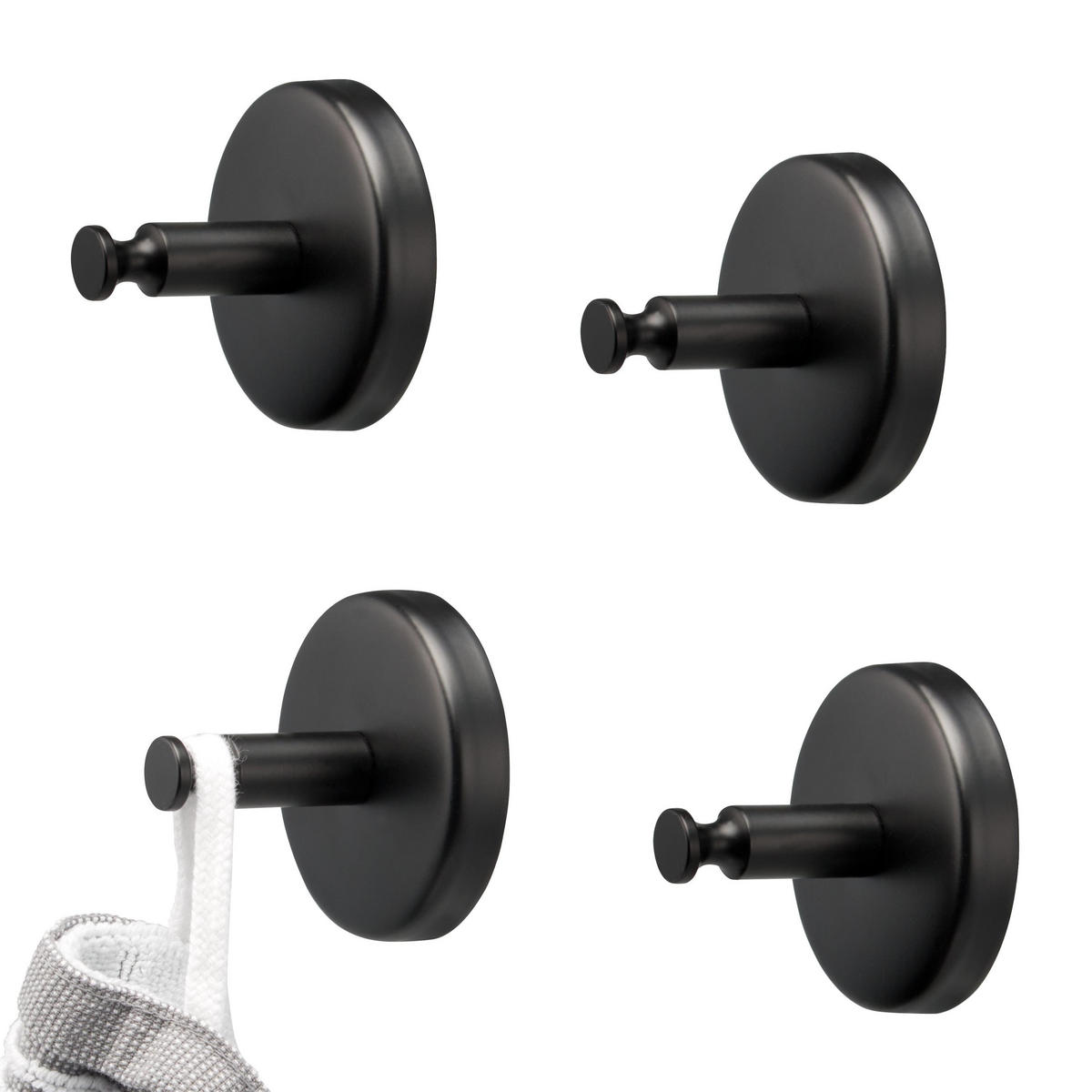 HANDTUCHHAKEN PIAZZA BLACK 4er-Set, schwarz - Schwarz, Metall (6/6/4.5cm) - bremermann