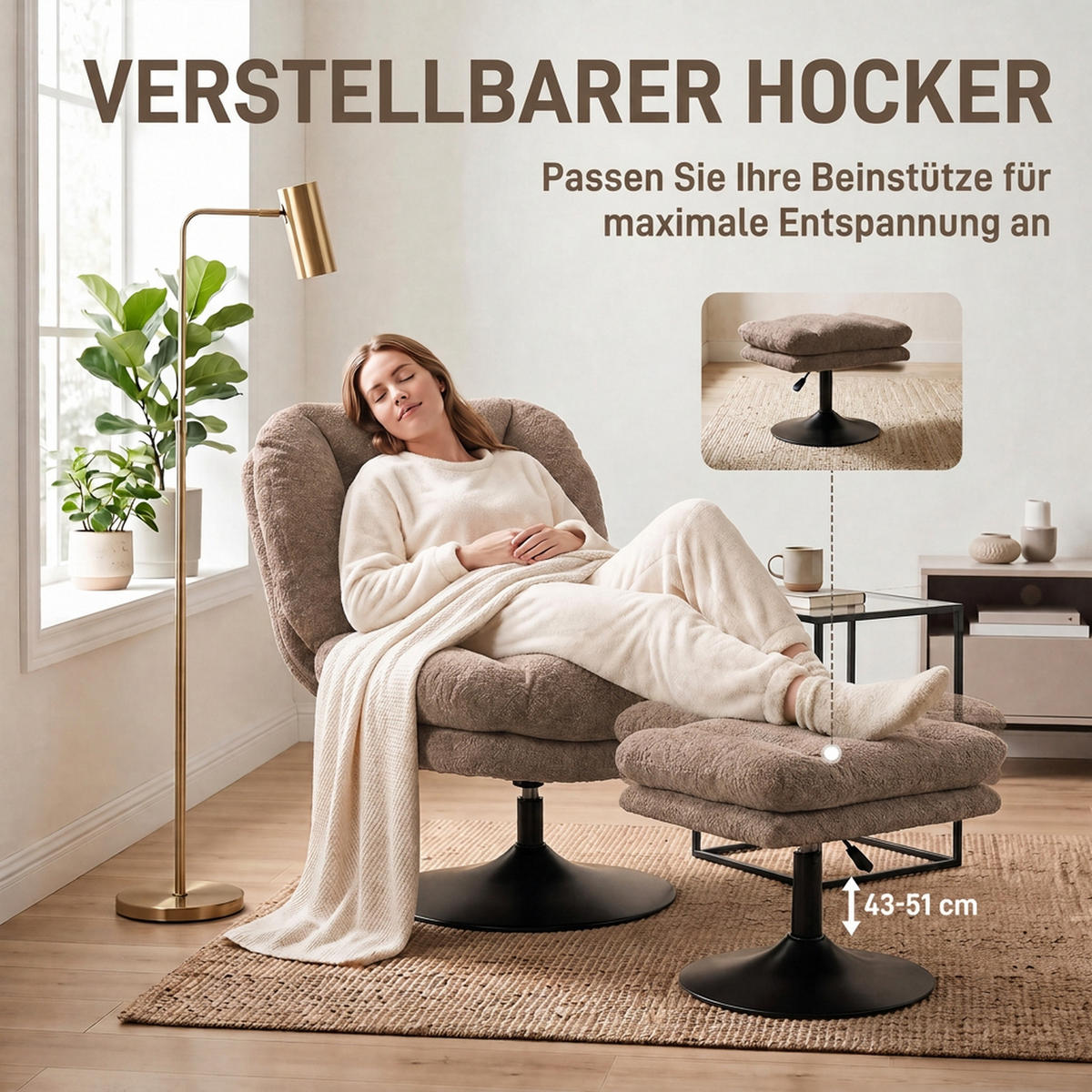 LOUNGESESSEL-MIT-HOCKER 2er Set Polyester Braun - Schwarz/Braun, Textil/Metall (72/90/92cm) - HOMCOM
