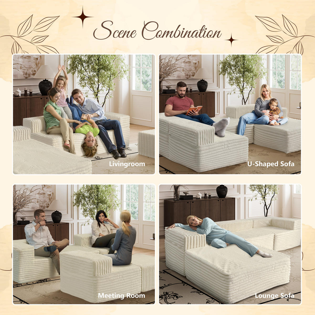 MODULARSOFA mit Cord-Optik 270×180 cm - Beige, Textil (270/60/180cm) - Vercart