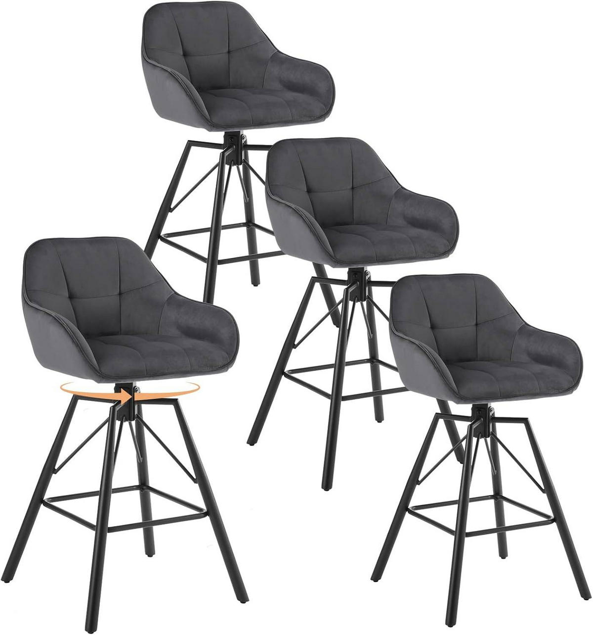 BARHOCKER 4er Set, Samt, Metall, Dunkelgrau - Dunkelgrau/Schwarz, Textil/Metall (51/94.5/53cm) - Woltu
