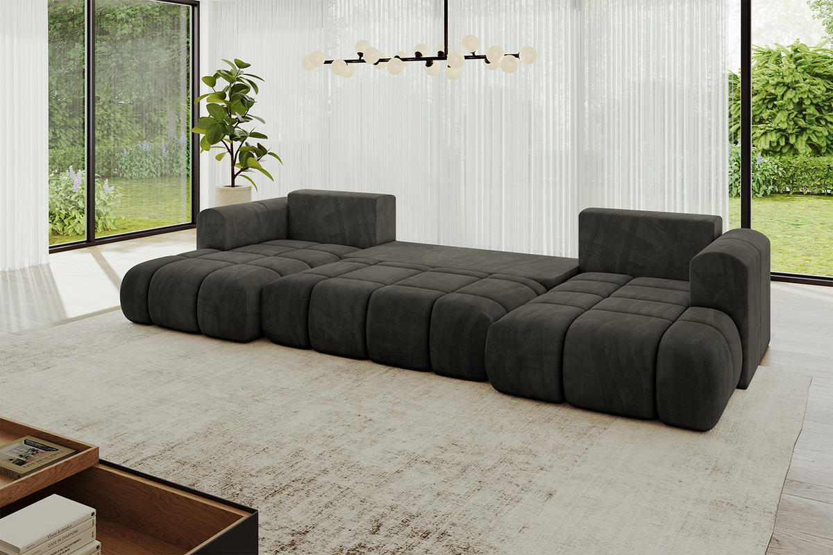 WOHNLANDSCHAFT Ottomane Links CLOUD-U 414x180x40 Schwarz Velours - Schwarz, Holzwerkstoff/Kunststoff (414/90/180cm) - ALTDECOR