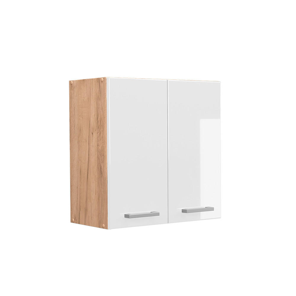 HÄNGESCHRANK R-Line Weiß Hochglanz 60 cm - Weiß Hochglanz/Eiche Wotan, Holzwerkstoff (60/60/31cm) - Vicco