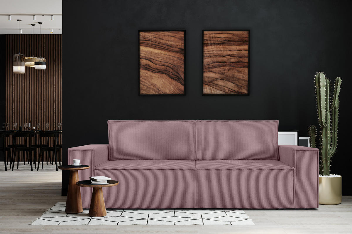 3-SITZER-SCHLAFSOFA NAPI in Pet Friendly Cord-Stoff, hellviolett - Violett/Schwarz, Textil (244/89/101cm) - KONSIMO®