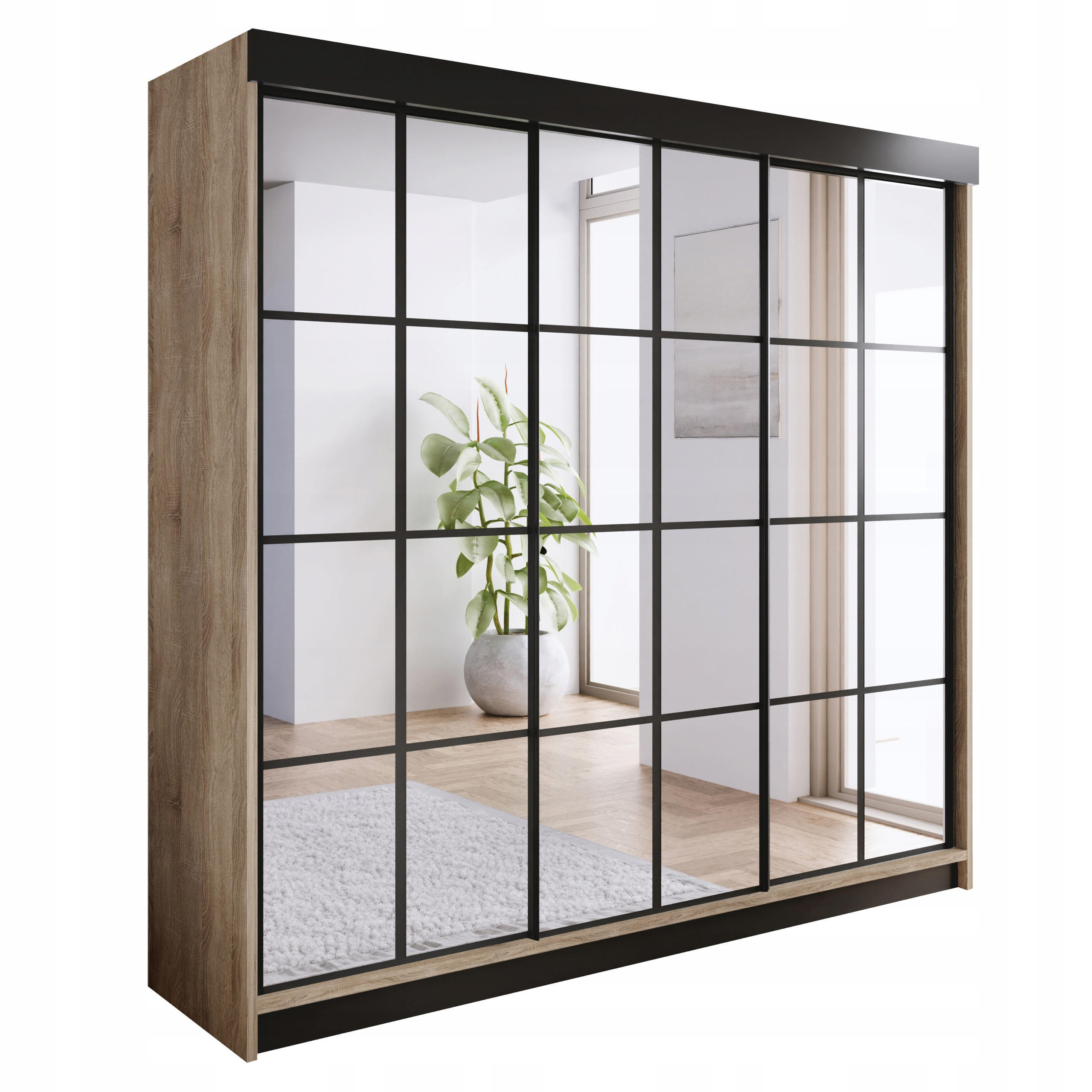 Kier Furniture POSUVNÁ ŠATNÍ SKŘÍŇ ARI 3 se zrcadlem 250 - Dub Sonoma