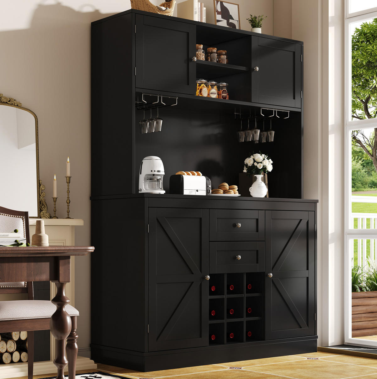 BUFFET 120/188/40 cm Schwarz aus MDF mit verstellbaren Einlegeböden - Schwarz, Holzwerkstoff (40/188/120cm) - OKMYHOME
