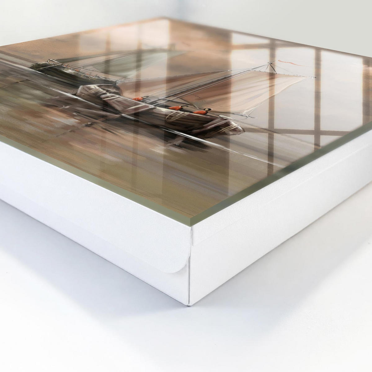 SCHLÜSSELBOX Weiß 30x30 cm – Türöffnung nach rechts - Seesegelschiffe - Beige, Metall (30/30/5cm) - TULUP