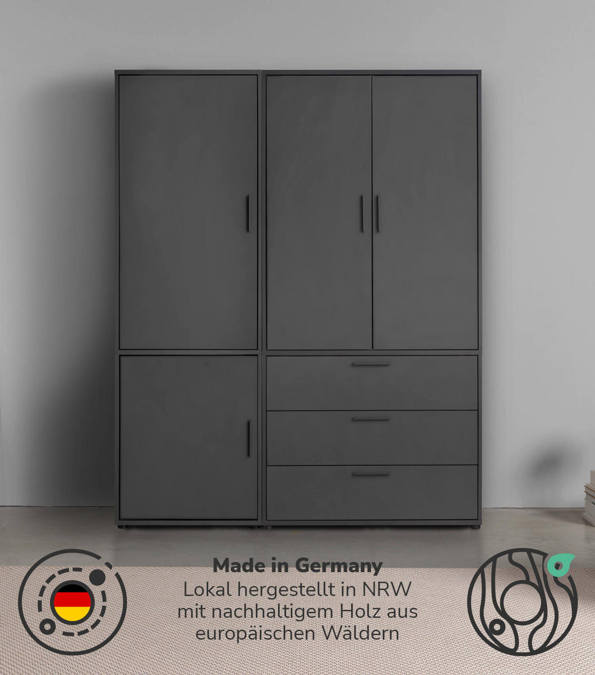 KLEIDERSCHRANK Der Grenzenlose - Anthrazit, Holzwerkstoff (150/187/58cm) - Mokebo