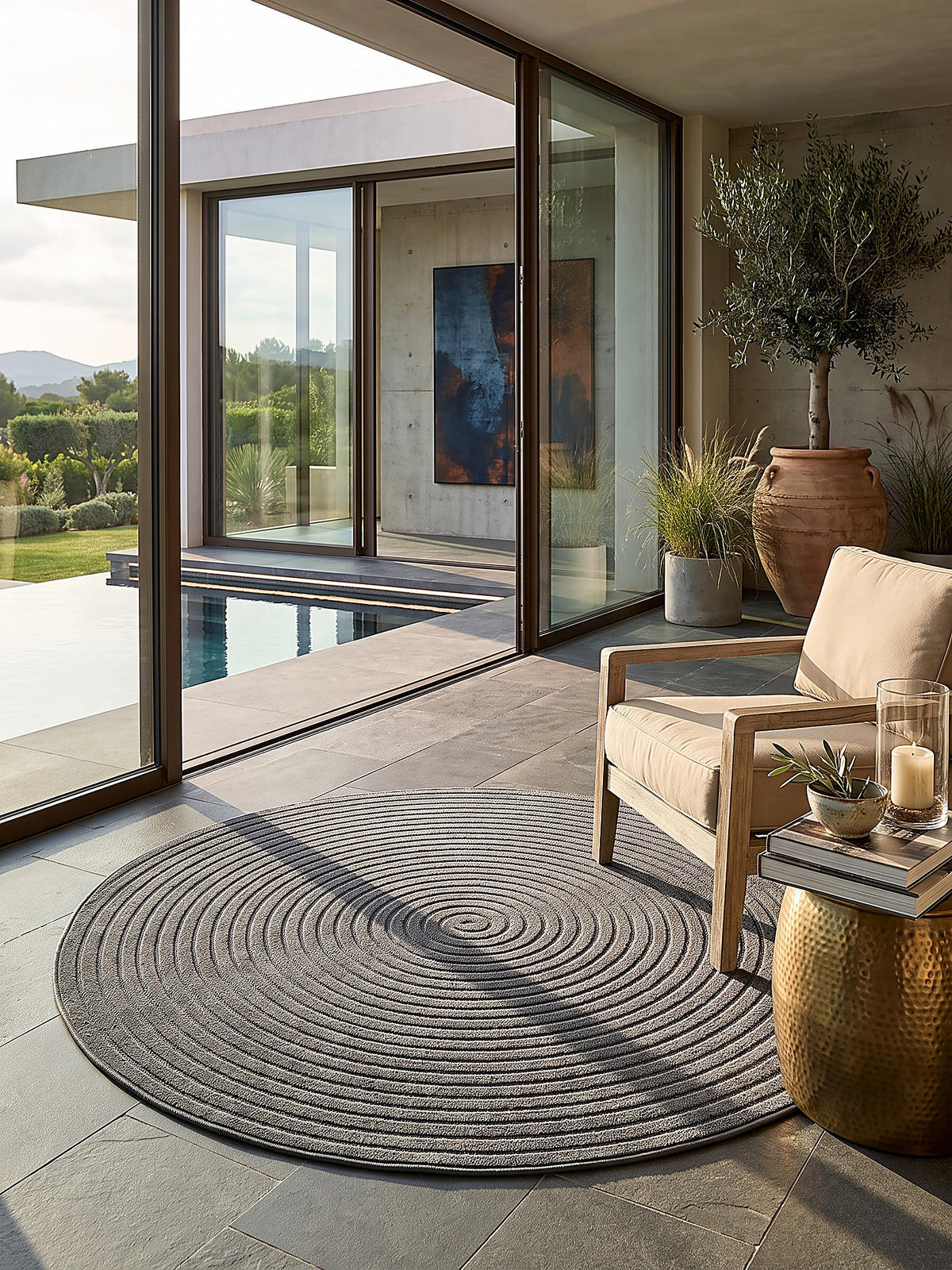 TEPPICH Outdoor Abstrakt MEZEN Polypropylen Anthrazit 120 x 120 cm - Anthrazit, Textil (120/120cm) - KADIMA DESIGN