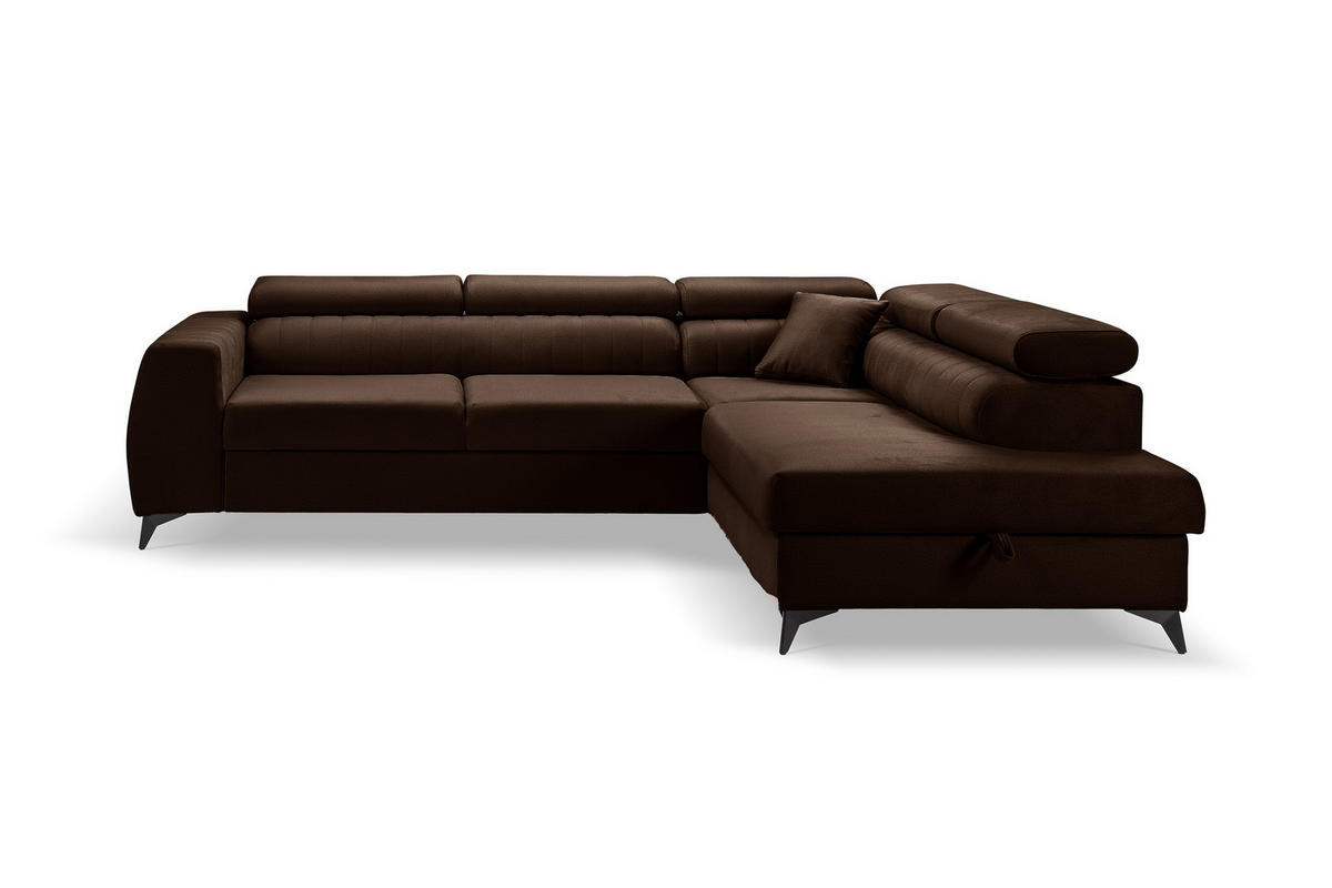 ECKSOFA PIERO L Rechts mit Schlaffunktion 195x125 Velours Braun - Schwarz/Braun, Holz/Textil (203/268cm) - Muffo