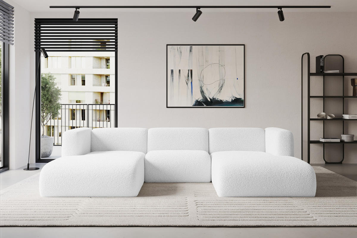 WOHNLANDSCHAFT MIRA-U1 317x179x70 Weiß Bouclé - Schwarz/Weiß, Holzwerkstoff/Kunststoff (317/70/179cm) - ALTDECOR